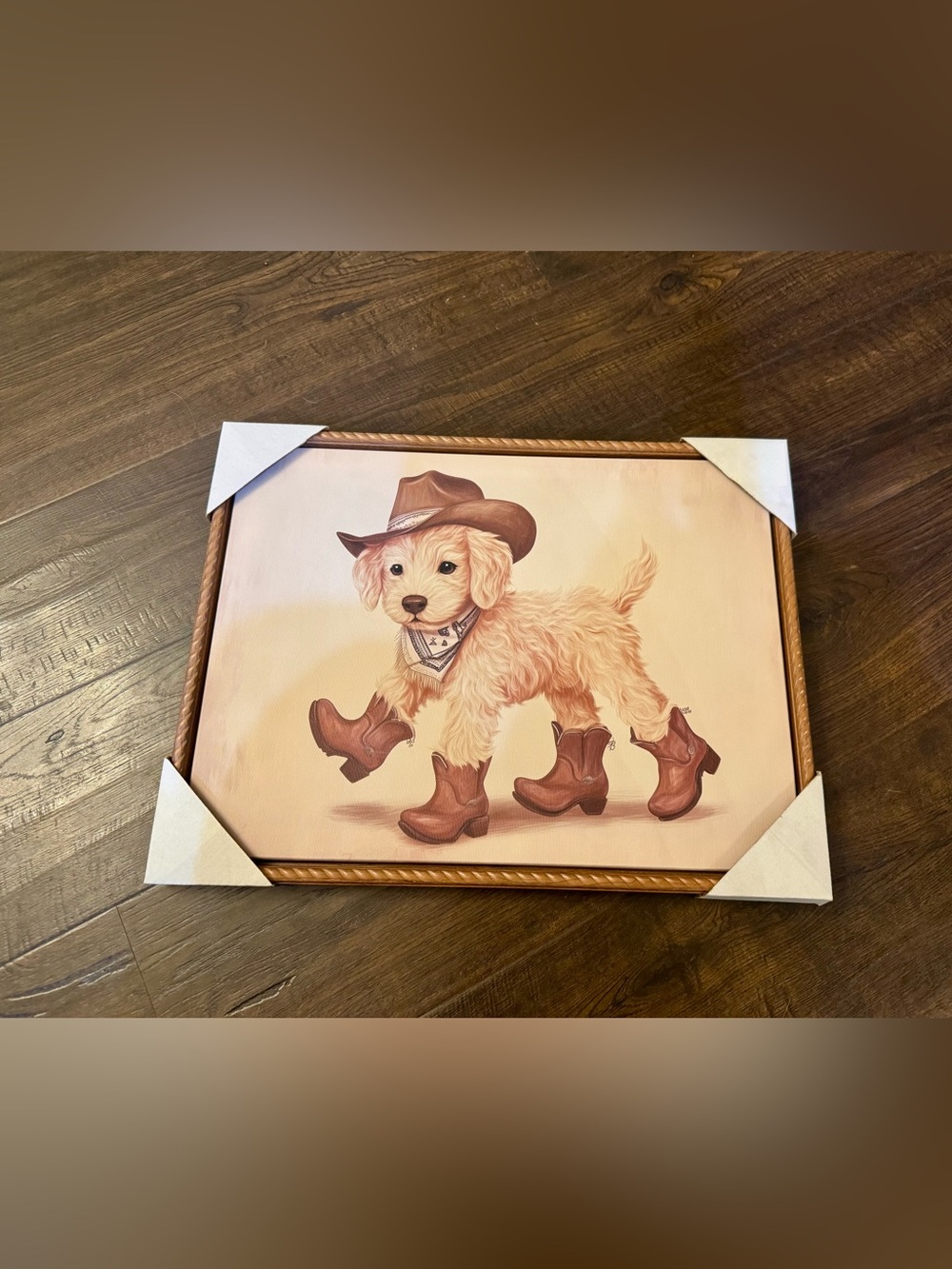 Cowboy Puppy Wall Art - Golden Pup in Brown Boots